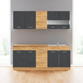 Cucina monoblocco 160 cm con lavello e pensili colore rovere e grigio Erika