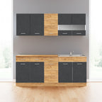 Cucina monoblocco 160 cm con lavello e pensili colore rovere e grigio Erika