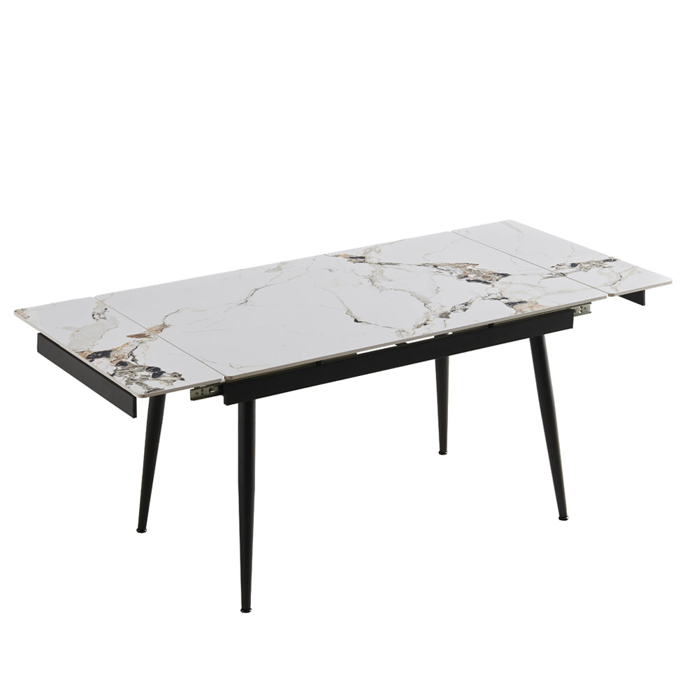 Tavolo allungabile 120x85 con piano in ceramica effetto marmo bianco e gambe nere Expandia