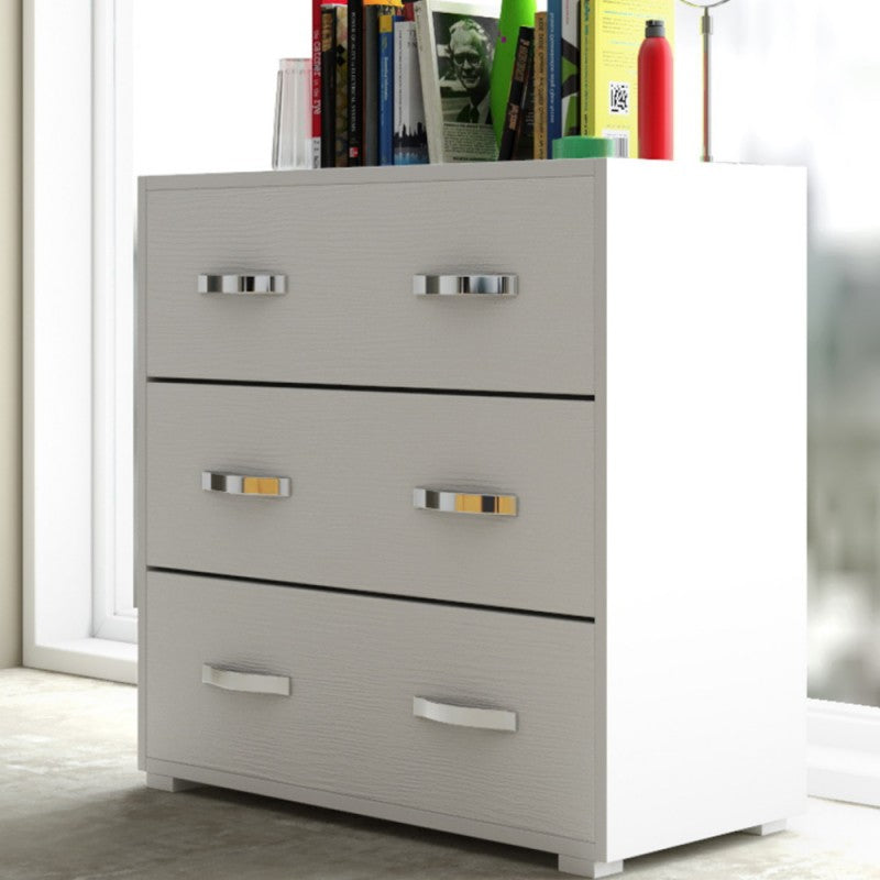 Kommode mit 3 Schubladen, weißes Eschenholzdekor, 91x45x81H cm