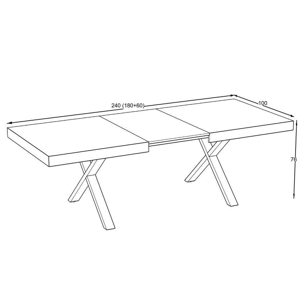 Ausziehbarer Esstisch mit Tischplatte aus Walnuss-MDF und schwarzen Beinen 180x100x76H England