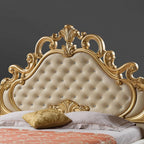 Letto matrimoniale contenitore ecopelle color crema e testiera trapuntata con pietre cristallo - Alexis
