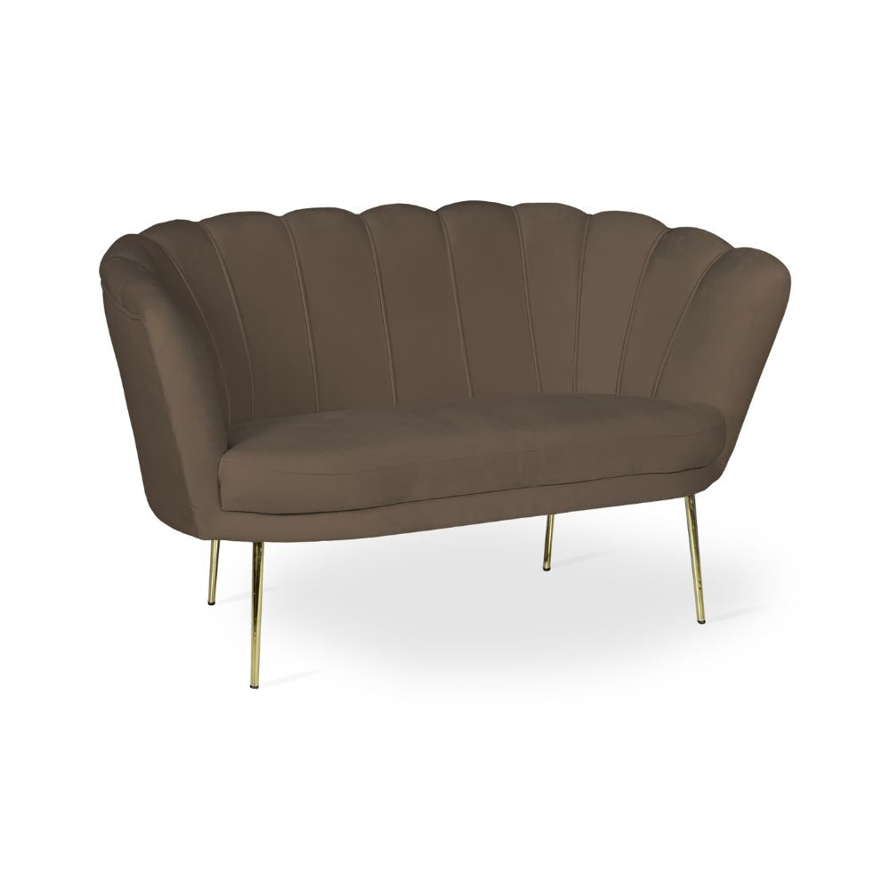 Divano a conchiglia due posti velluto caffè gambe oro 135x75H cm - Orel