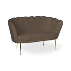 Divano a conchiglia due posti velluto caffè gambe oro 135x75H cm - Orel