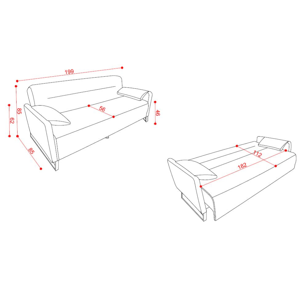 Divano 3 posti con funzione letto in tessuto colore beige - Odino