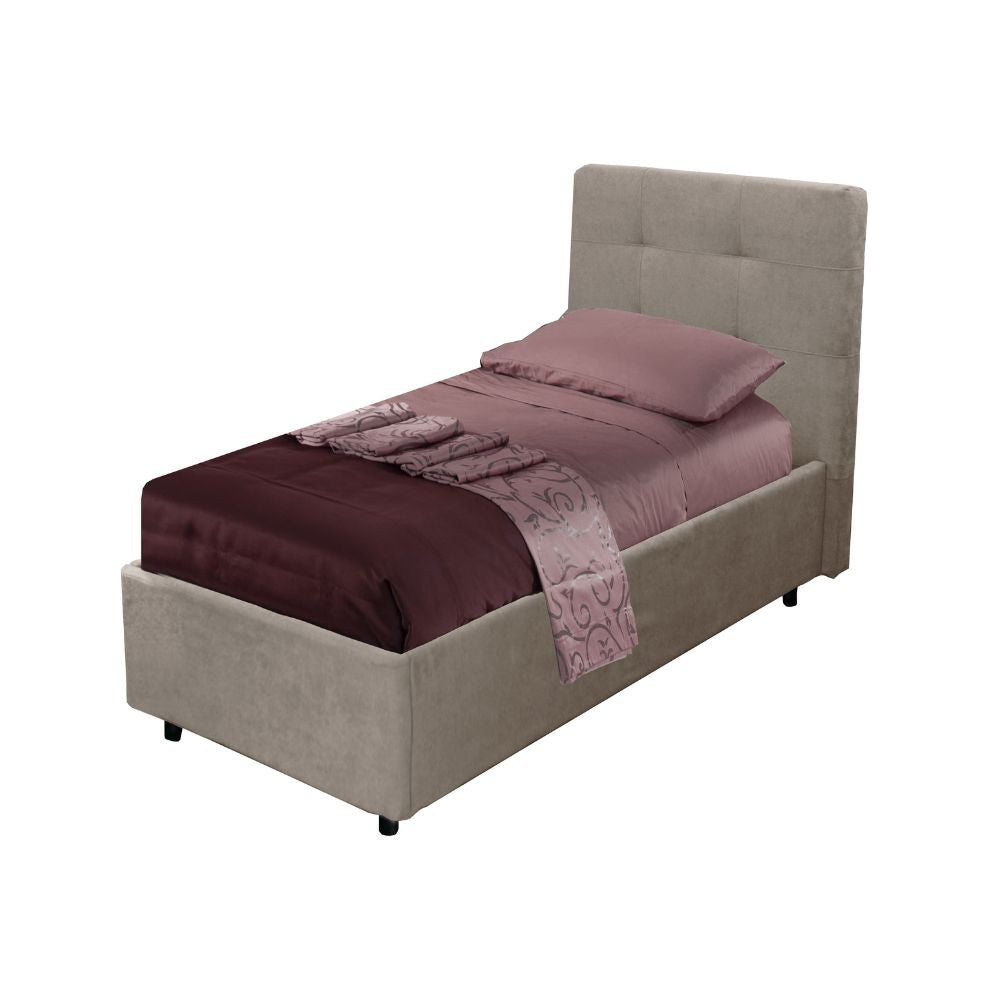 Lit simple avec rangement Ascoli 102x210x110H tissu Enjoy tourterelle