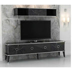 Porta tv con pensile Bientv 180 effetto marmo nero particolari argento