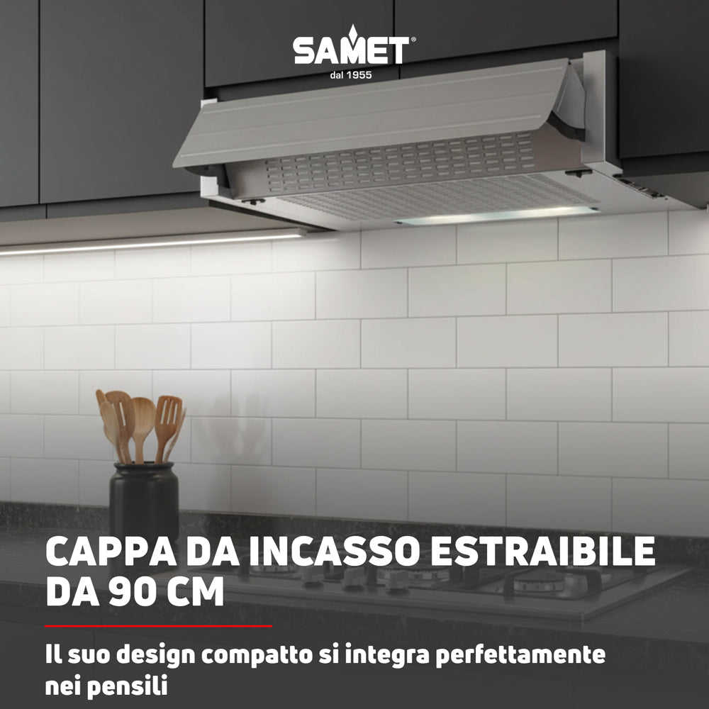 Cappa da incasso estraibile colore alluminio 90 cm