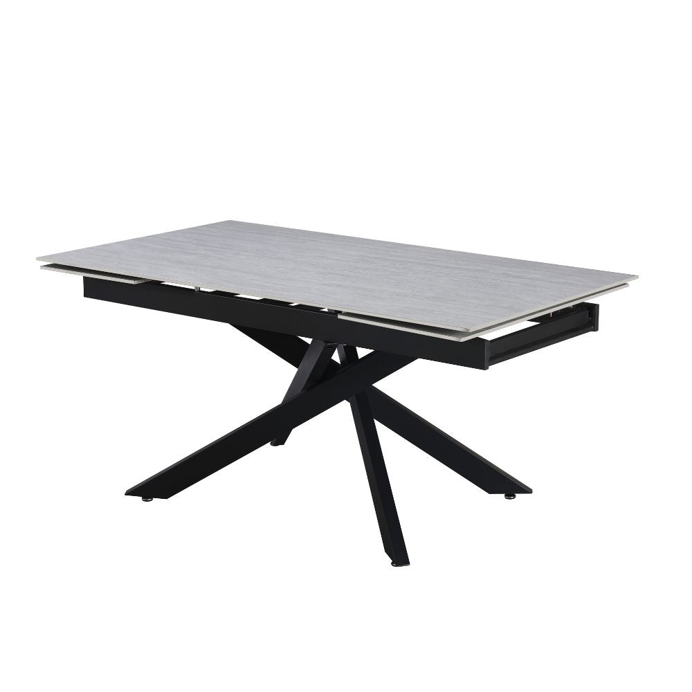 Tavolo allungabile piano in ceramica larice beige e gambe in metallo nero 160x90x75.5H cm