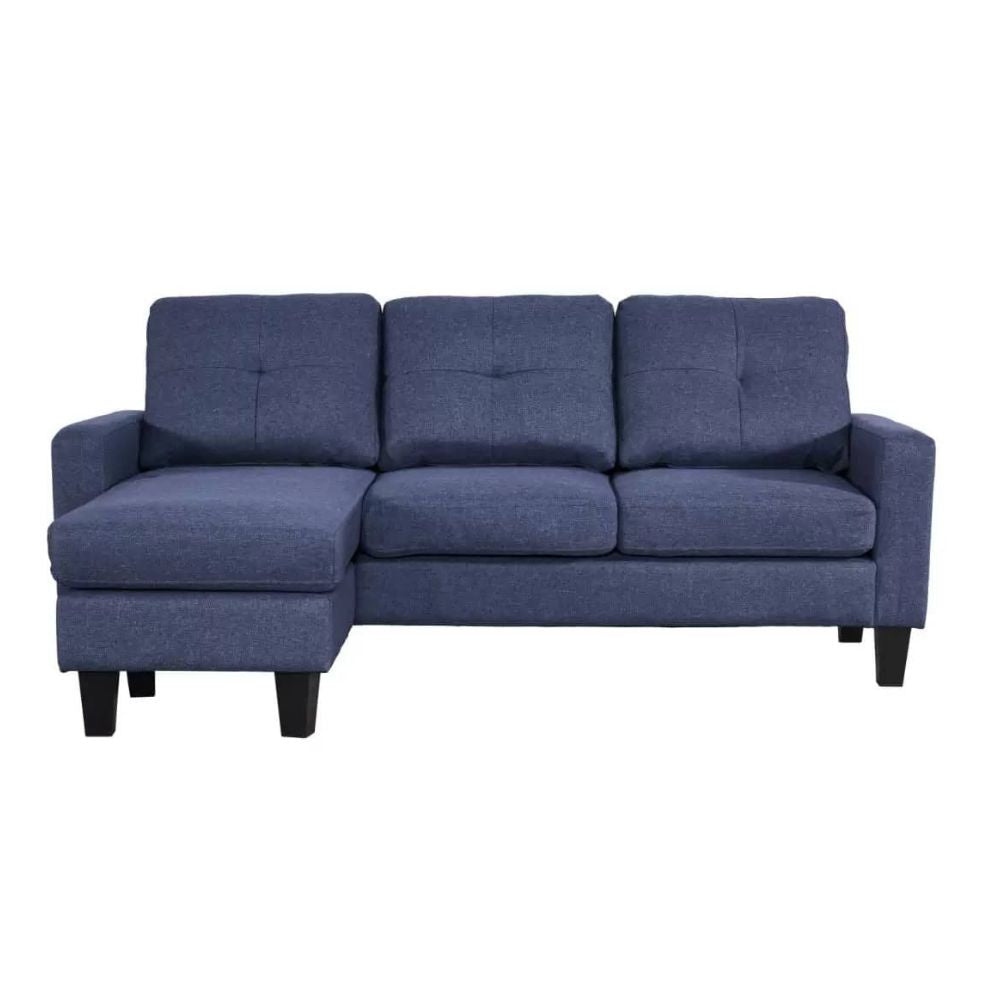 Divano 3 posti con pouf e chaise longue componibile colore blu 195x130x88H Giulivo