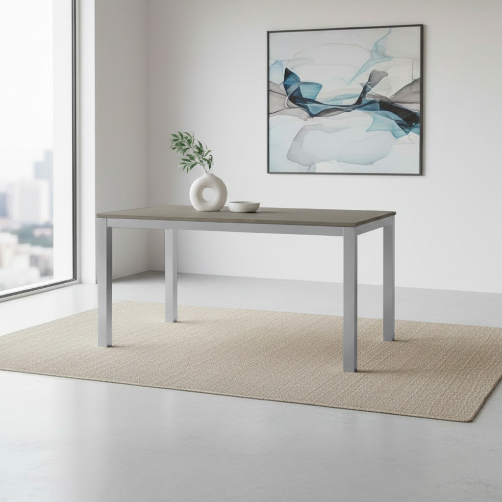 Rechteckiger Tisch 120x80, weißes Gestell und graue Lärche-Platte, Monster