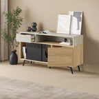 Madia con ante scorrevoli in metallo e cassetto rovere e travertino L 140 cm Lulia
