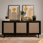 Madia 150 cm con 3 ante colore nera con frontali effetto vimini - Vienna51A