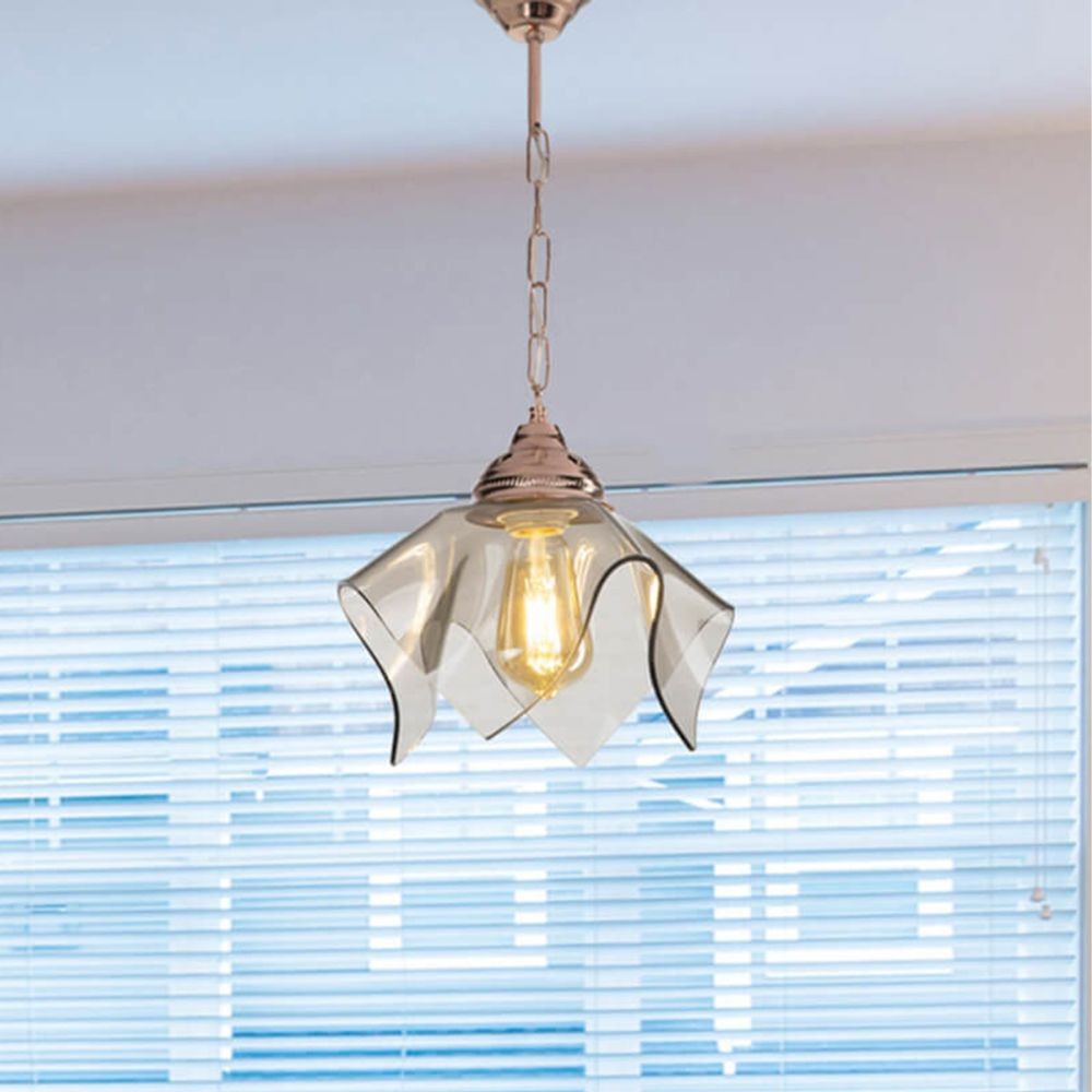 Suspension 54h en cuivre et verre fumé Volga