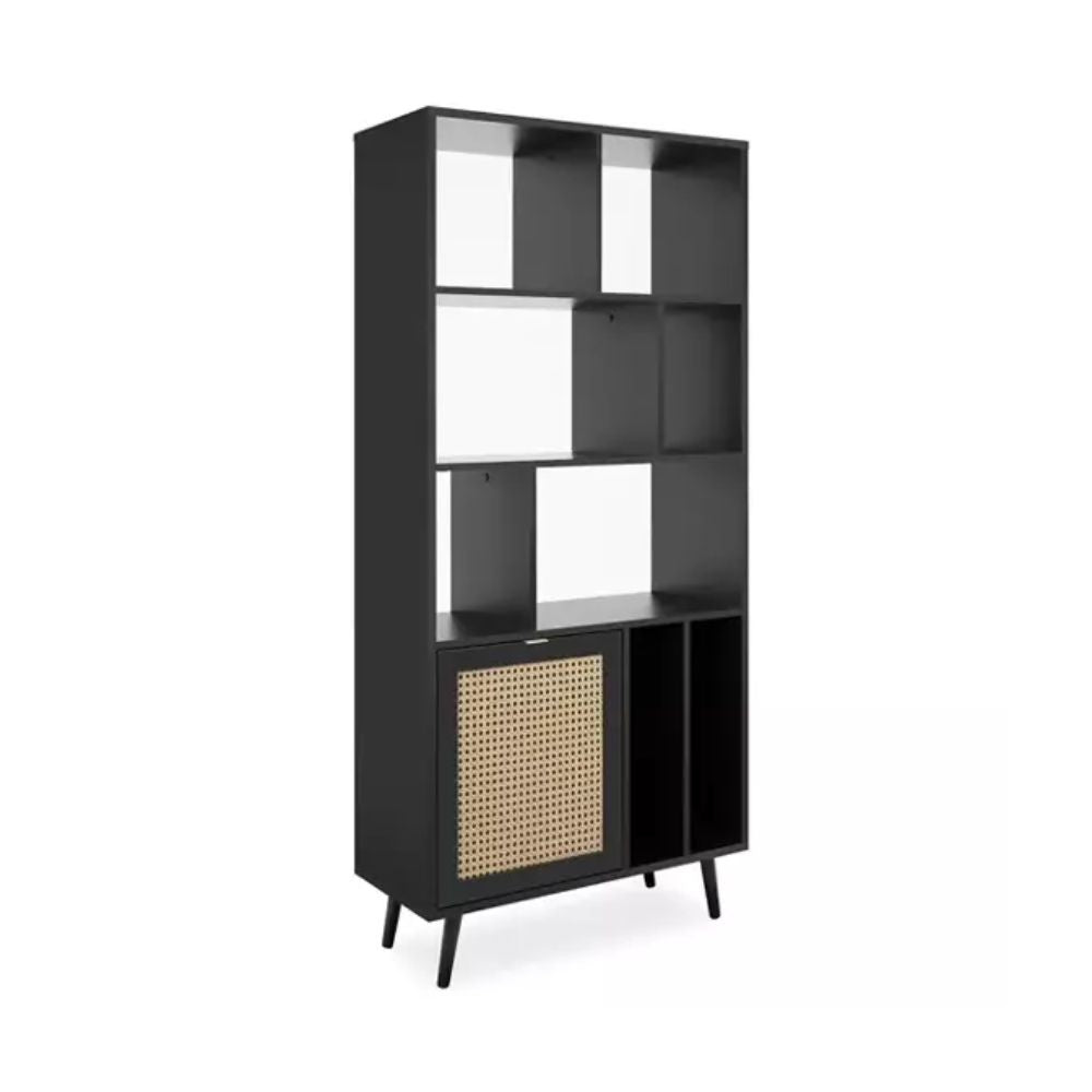 Libreria Vienna20A nera con frontali effetto vimini