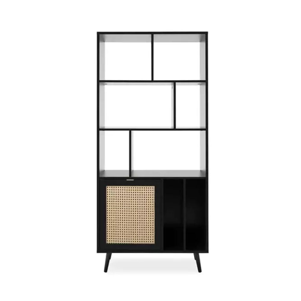 Libreria Vienna20A nera con frontali effetto vimini