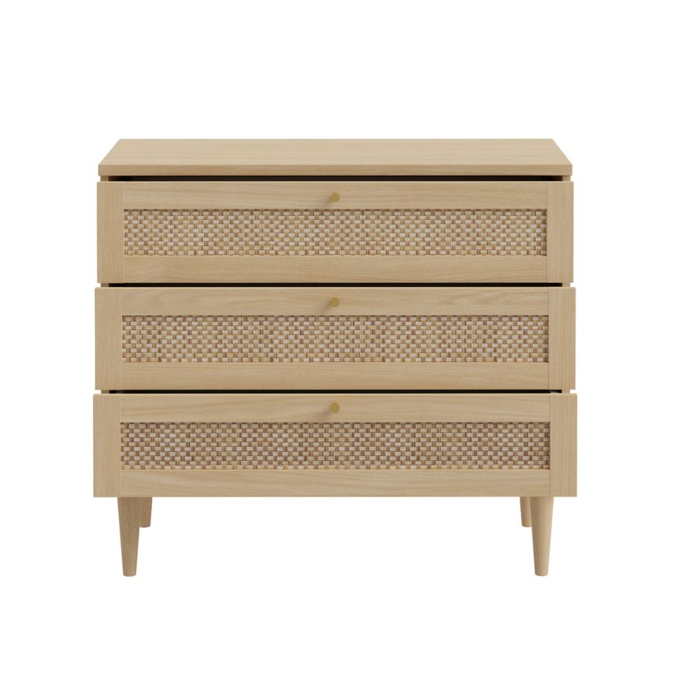 Cassettiera 3 cassetti in rovere con dettagli effetto Rattan 90.4x41.4x80H Livia