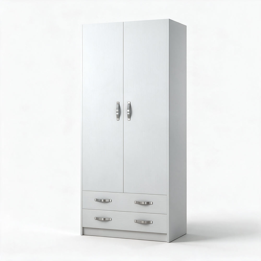 Kleiderschrank mit zwei Türen und zwei Schubladen, Esche weiß, 91x210H cm - ARM290C