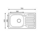 Évier encastrable cuisine inox 76x43.5 un bac et égouttoir gauche SA07SX Samet