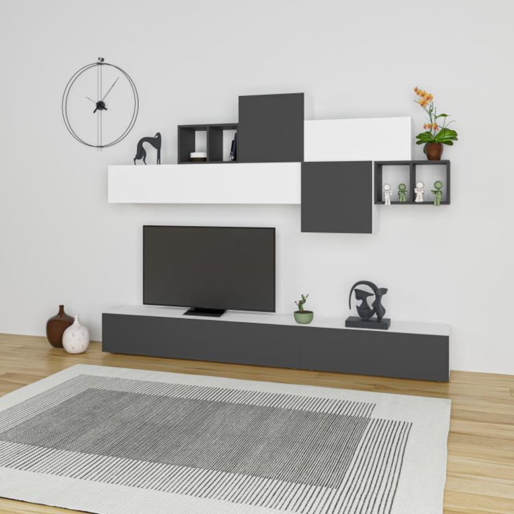 Parete attrezzata 260cm colore bianco e antracite Tromen