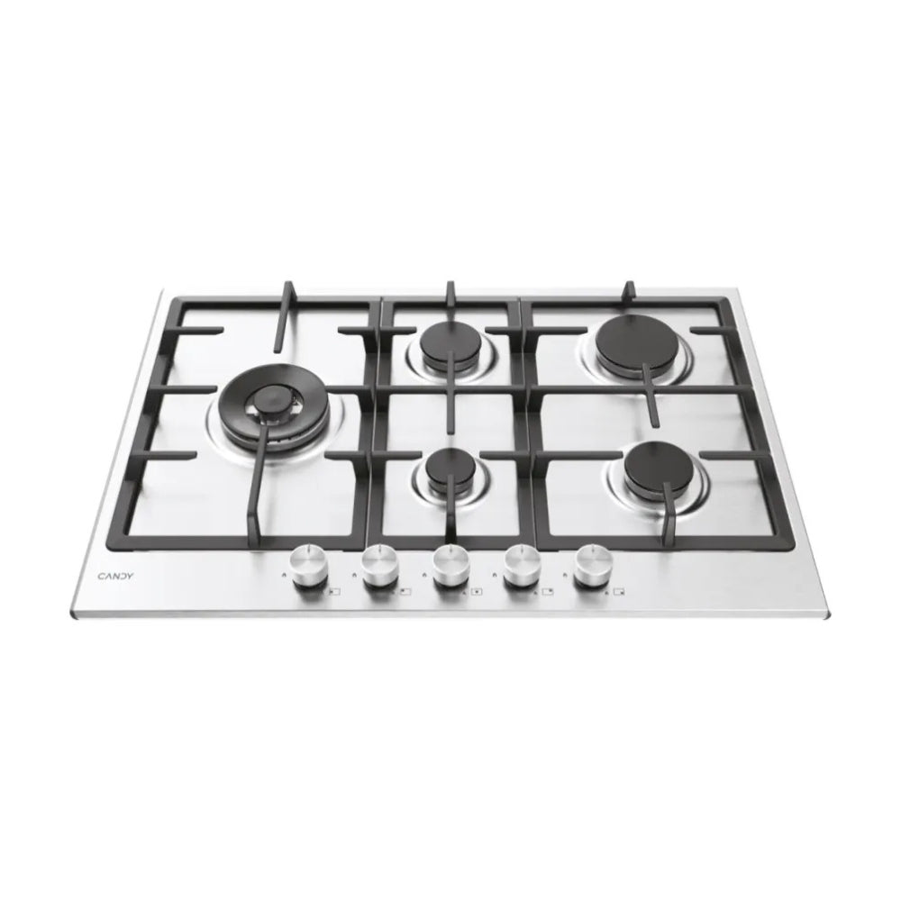 Piano cottura a gas 5 fuochi con griglie in ghisa 75 cm inox Candy CHG7WL4WTX