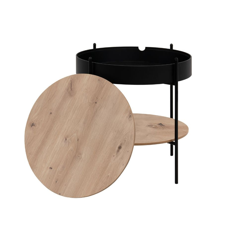 Tavolino tondo multifunzionale con vano contenitore artisan rovere e nero Ø 49,5 cm Trelleborg88B