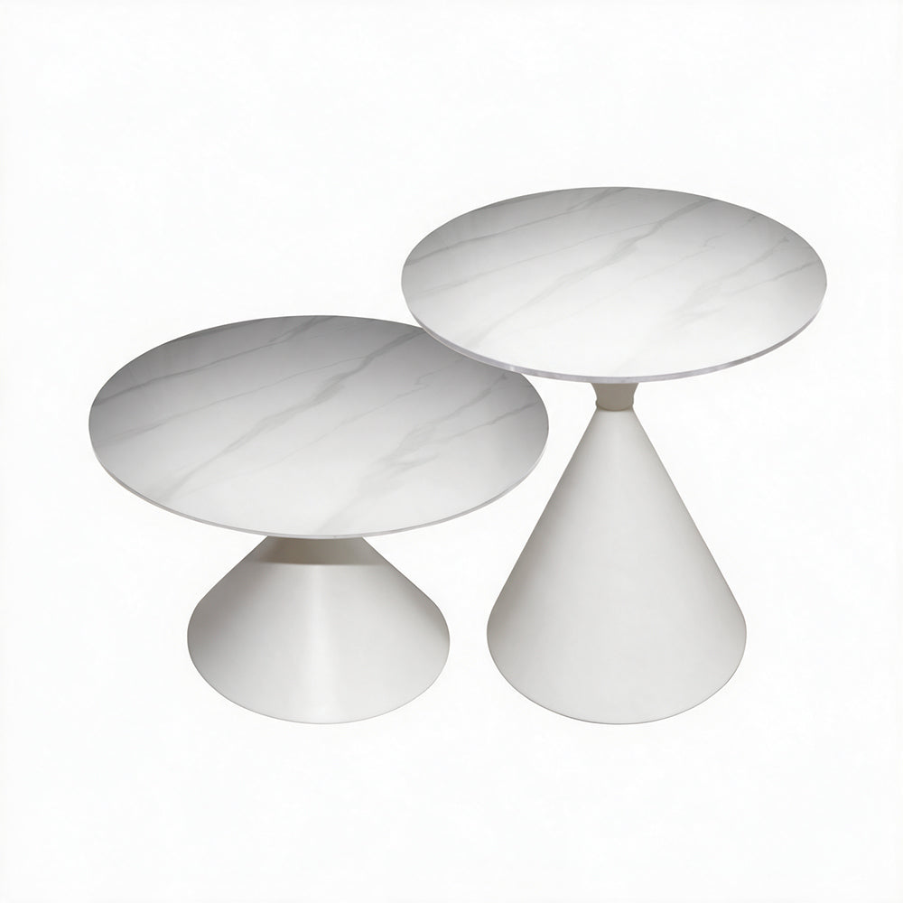 Set 2 tavolini da salotto con piano effetto marmo bianco e gambe in metallo Punto