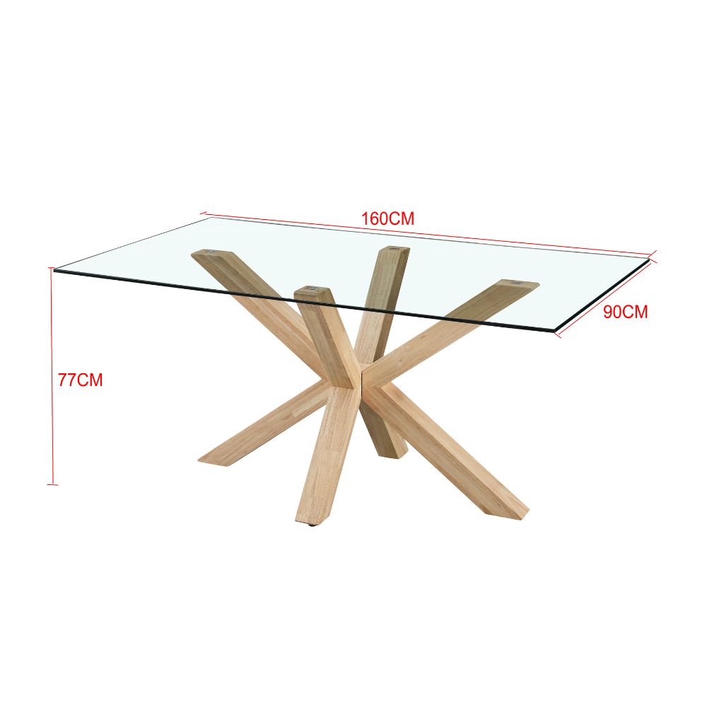 Tavolo in vetro temperato con gambe in legno 160x90 cm - Baito