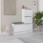 Meuble à chaussures avec banc 4 portes abattantes couleur blanc 105x26x118,5H Dude