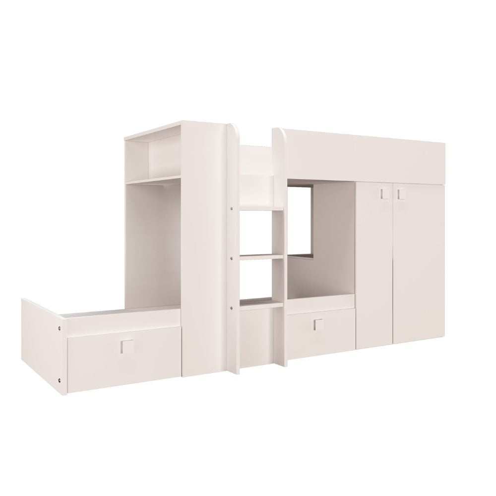 Lit superposé avec armoire et tiroirs couleur blanc 295x110x150H - Witt