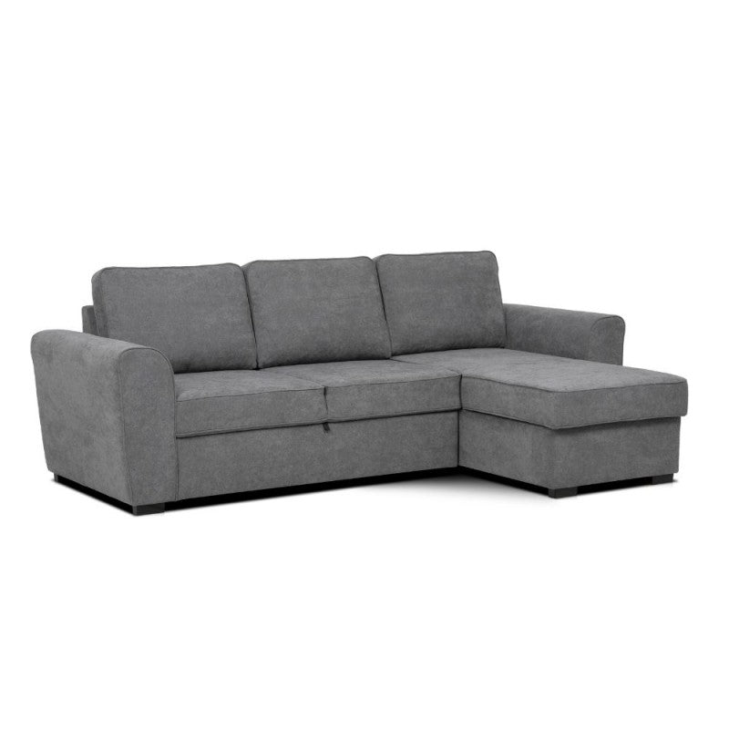 Divano letto penisola reversibile con contenitore in tessuto grigio 251.5x159.5x86H Aston