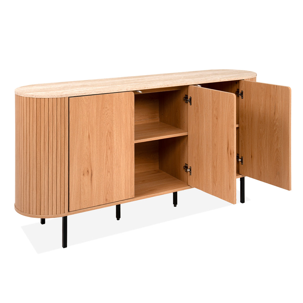 Madia colore rovere oak con top effetto travertino e laterali listellati 160 cm Fabia51A