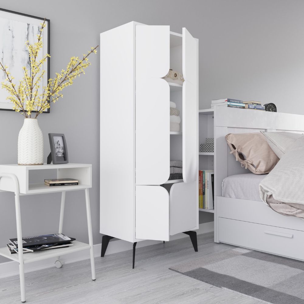 Meuble armoire multi-usages à 4 portes coloris blanc 60x35.6x151H cm - Spotik
