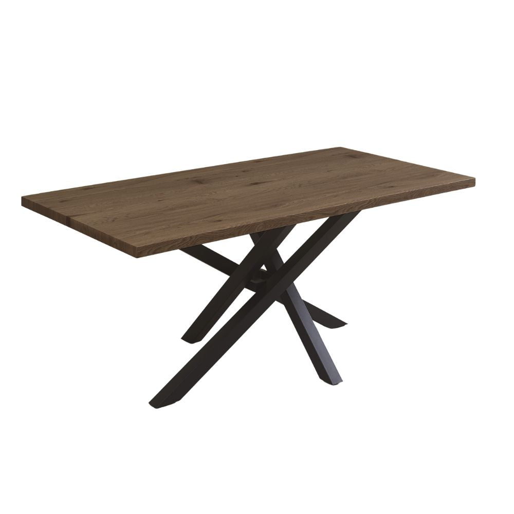 Fester Tisch mit Platte aus antikem Eichenholz und schwarzen Metallbeinen 180x90x76H Ronan