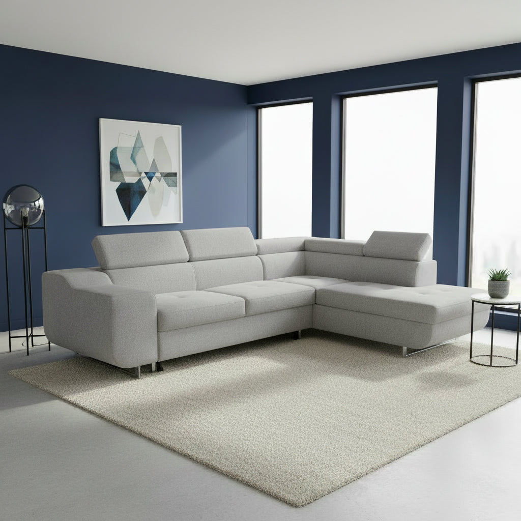 Divano letto angolare con penisola contenitore destra grigio chiaro Casablanca