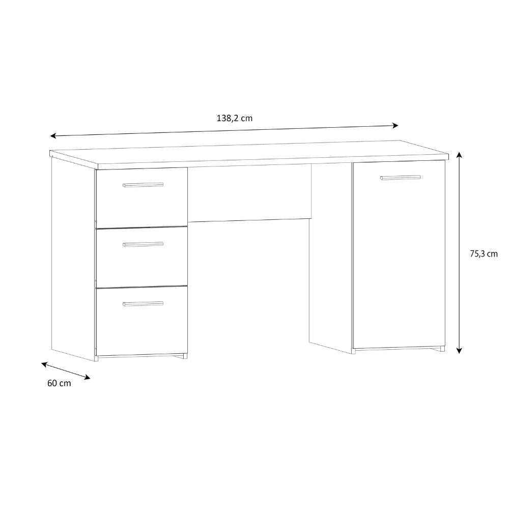 Bureau avec 3 tiroirs et une porte 138x60x75 couleur chêne Domitilla