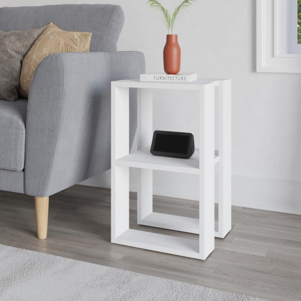 Comodino due ripiani 34x30x55h colore bianco Lonie