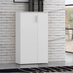 Meuble à chaussures polyvalent à 2 portes et 5 étagères couleur blanche 69x34x120H Lucio