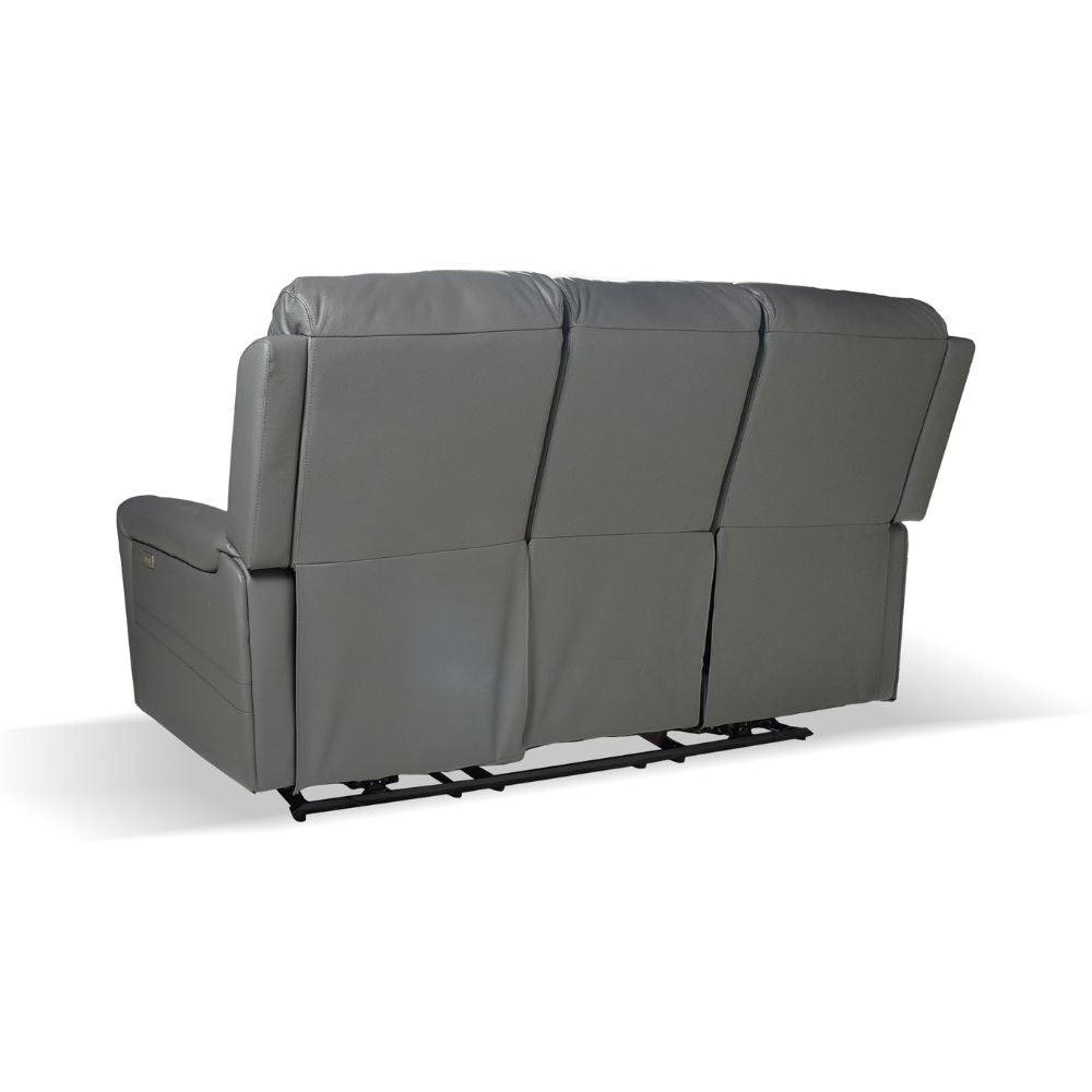 Canapé 3 places en cuir véritable gris foncé avec inclinaisons électriques - Claus