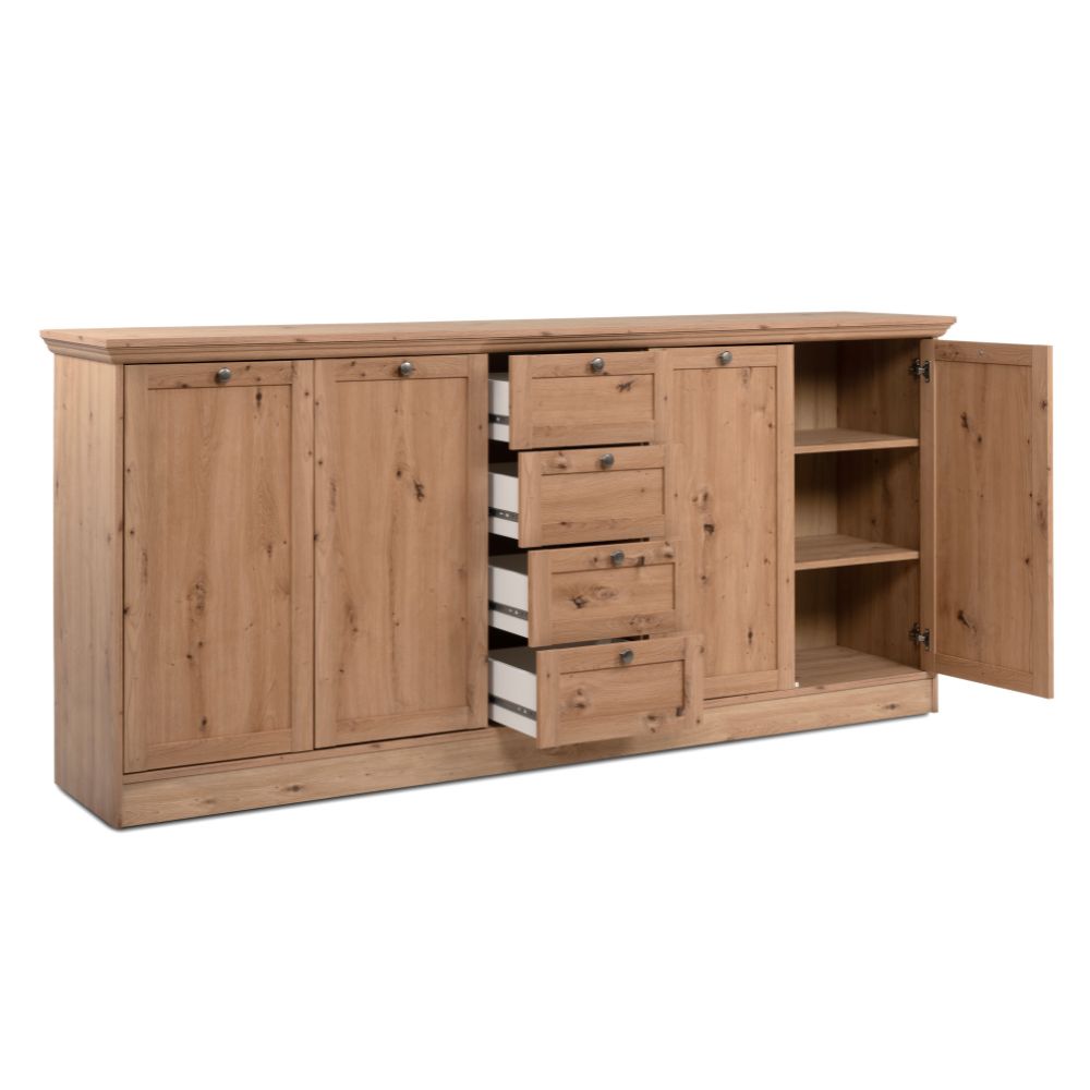 Anrichte mit 4 Türen und 4 Schubladen, Farbe Altholzeiche, 200x90H cm - Tiberio