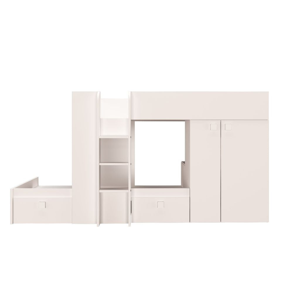 Lit superposé avec armoire et tiroirs couleur blanc 295x110x150H - Witt