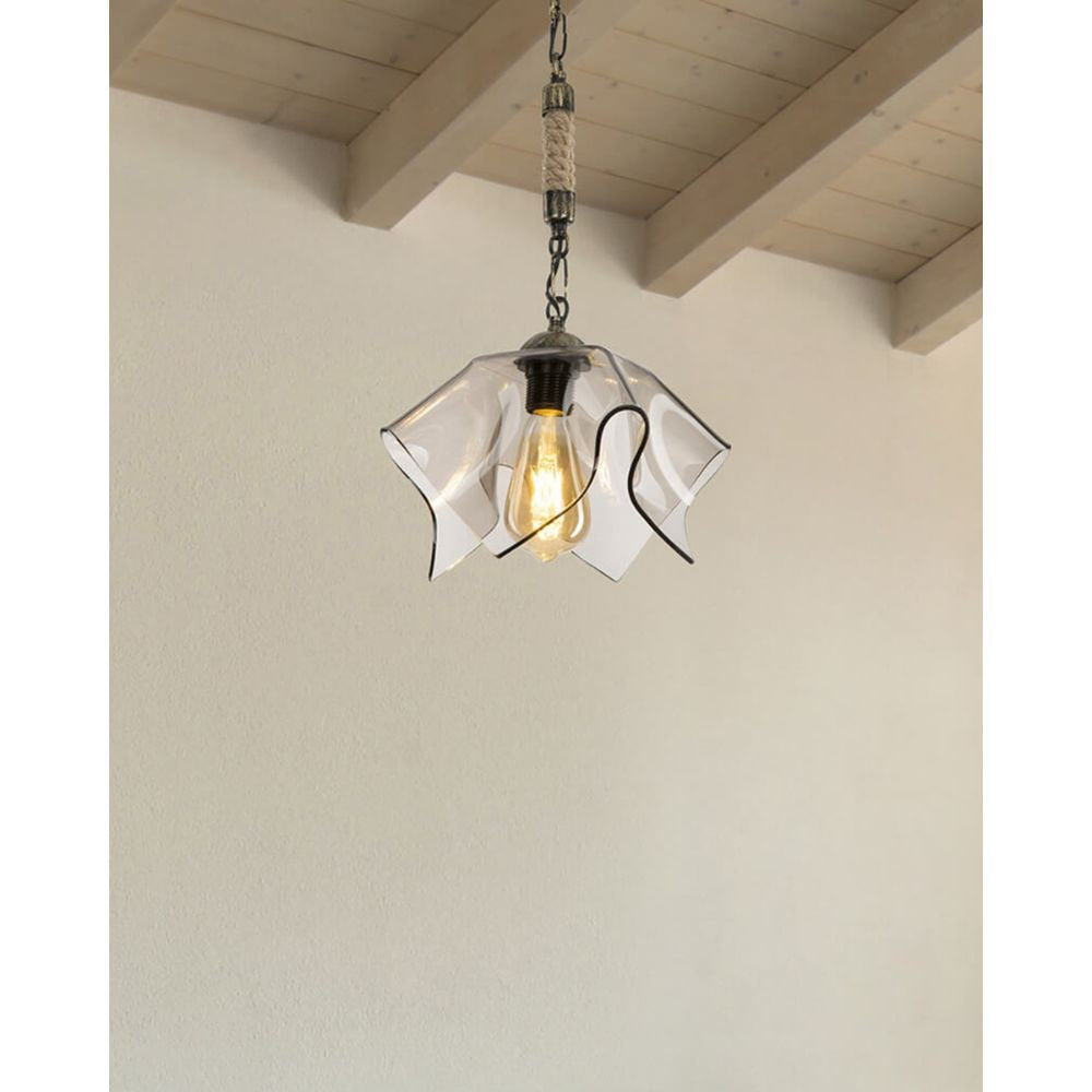 Lampada a sospensione colore oro antichizzato e vetro fumè Volga