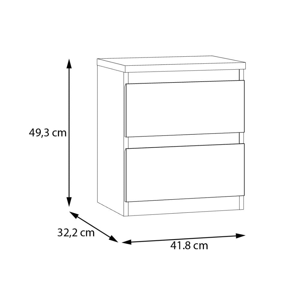 Comodino 2 cassetti colore grigio ghiaccio 41.8x32.2x49.3H Morgan