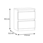 Comodino 2 cassetti colore grigio ghiaccio 41.8x32.2x49.3H Morgan
