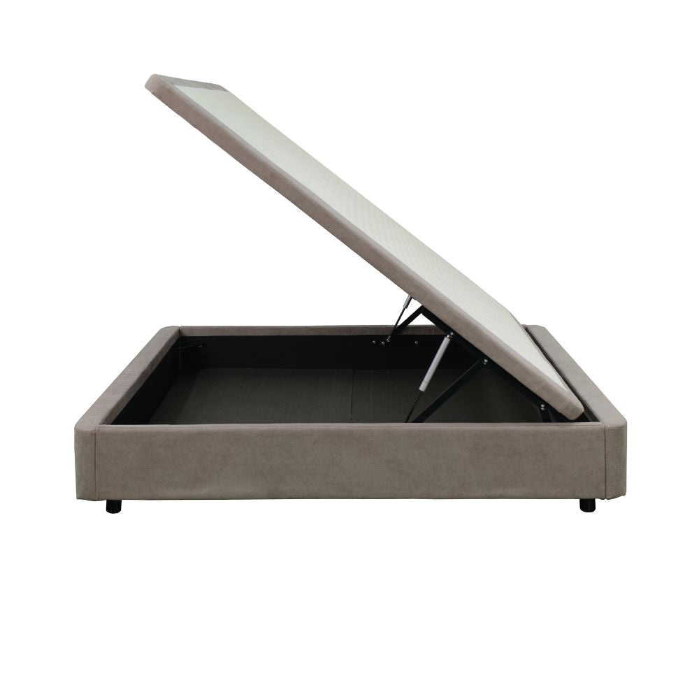 Letto matrimoniale con contenitore in tessuto taupe 162x192x39H Sommier