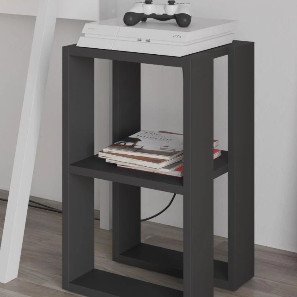 Table de chevet à deux étagères anthracite 34x55H cm - Lonie