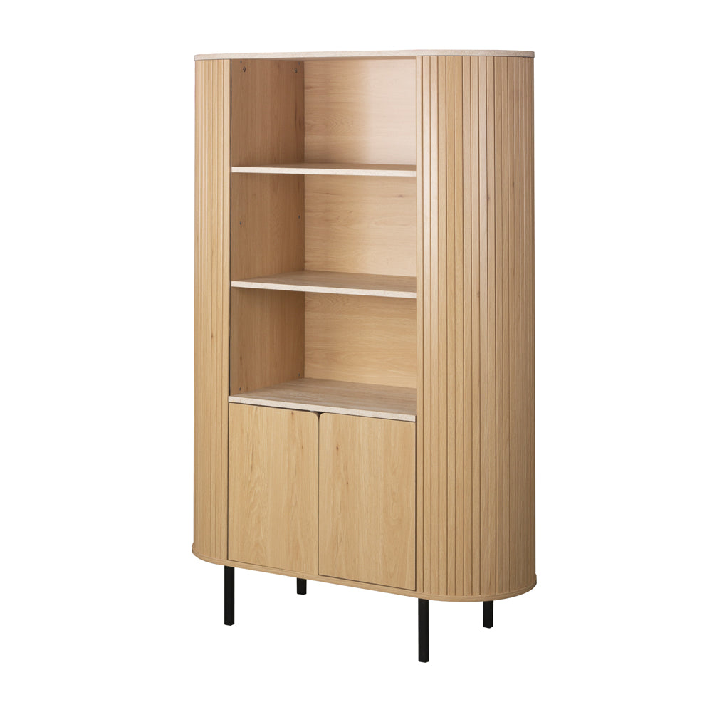 Credenza colore rovere oak e ripiani effetto travertino e laterali listellati 100 cm Fabia53A