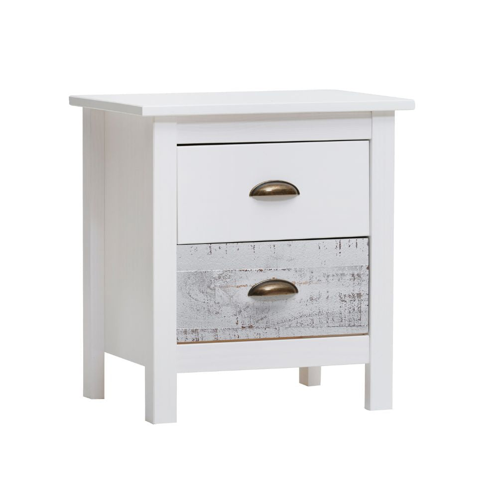 Comodino in legno massiccio colore bianco e grigio 46x35x49,5H cm - Romantica
