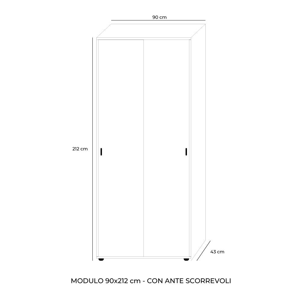 Armoire avec deux portes coulissantes et étagères couleur blanc frêne 90x212H cm