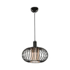 90 cm hohe Pendelleuchte mit Eisenrahmen und Glasdiffusor